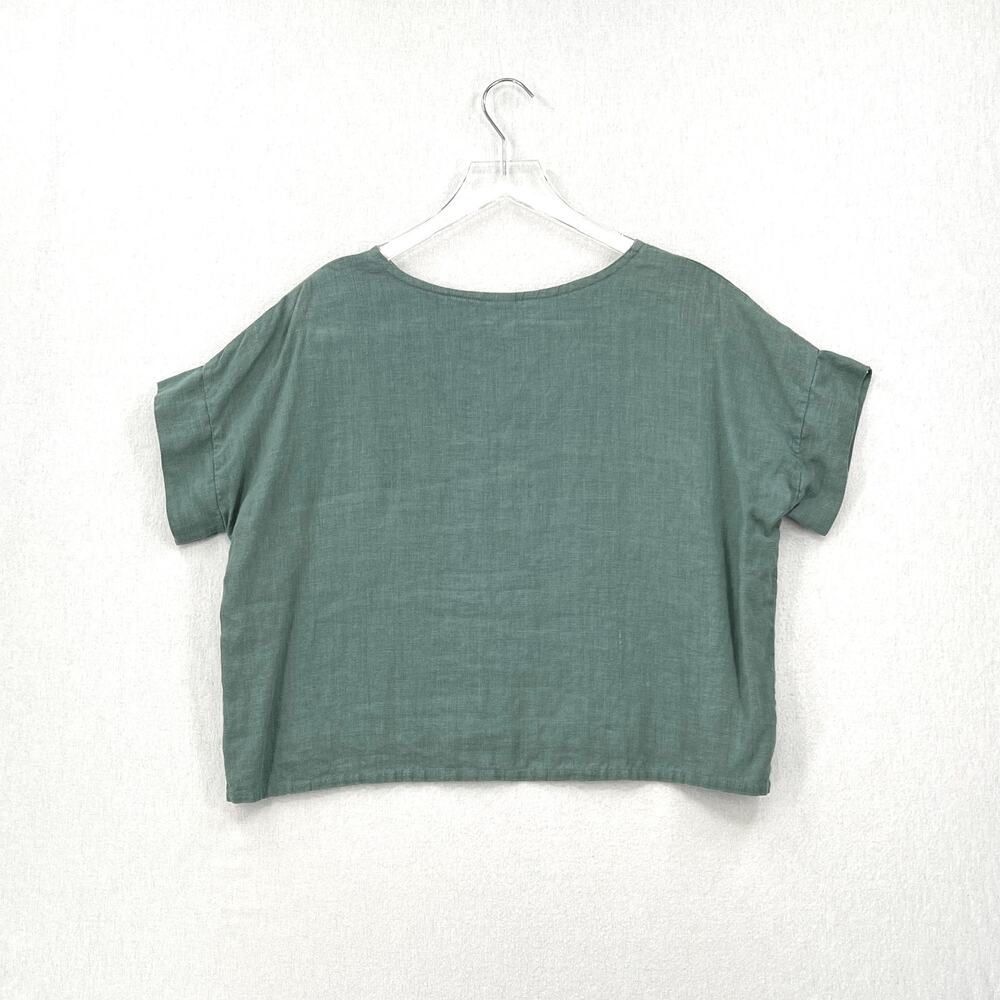 FOUND PATH Linen Market Boxy Tee Womens Small Spruce Square Top Short Sleeve - Picture 2 of 14